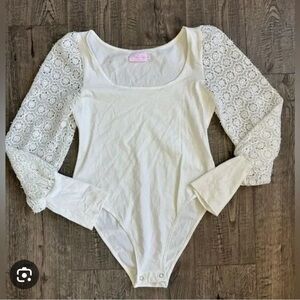Pink Lily White Lace Sleeve Bodysuit